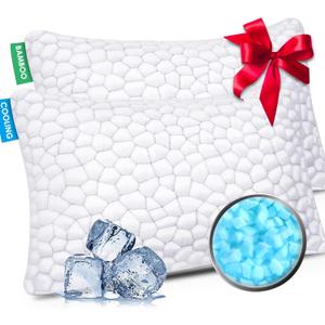 Cooling Pillow Queen Size Set of 2, CertiPUR-US Shredded Memory Foam Pillows for Sleeping, Cool Bed Pillows for Hot Sleepers, Adjustable Firm Pillow for Side,Back,Stomach Sleepers,Sleep Gift for Mom