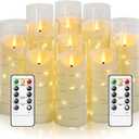 Eebuss Flameless Candles with Embedded Star String, Battery Operated LED Pillar Candles with Timer and Remote Control, Home Decorating for Ambiance Set of 9 (Ivory)