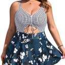 Summer Mae Women's Plus Size One Piece Swim Dress Floral Cutout Swimsuits V-Neck Bathing Suit with Skirt (Magnolia Garden) 18W