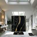 Patelai 10 Pcs Black Marble Bathroom Accessories Set Black and Gold Shower Curtain and Rugs Modern Marble Farmhouse Bathroom Decor Trash Can Soap Dish Toilet Lid Cover Toothbrush Holder Cup for Home