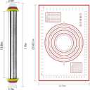 Rolling Pin nonstick and Silicone Baking Pastry Mat combo kit, Adjustable Rolling Pin With Thickness Rings for Baking Fondant, Pizza, Pie, Pastry, Pasta, Dough, Cookies (red)