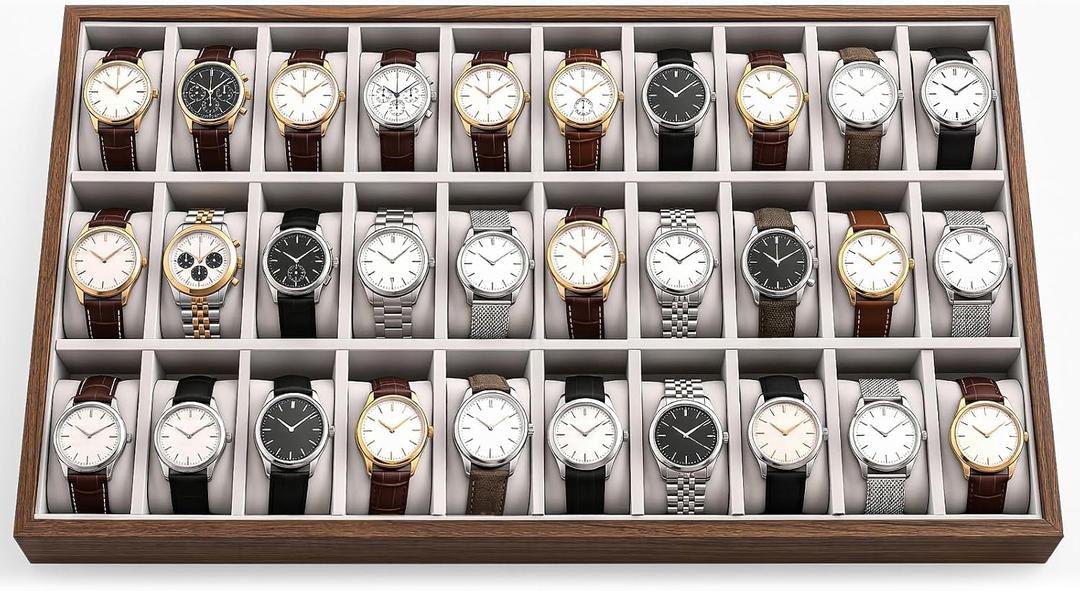 Sintuff 1 Pcs 30 Grids Wood Watch Jewelry Tray Organizer for Storage