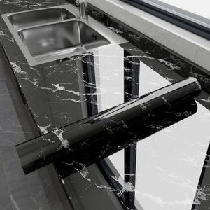 Glossy Marble Contact Paper Peel and Stick Wallpaper 17.7"x197" Black