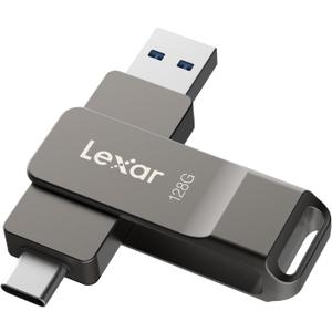 Lexar D40E 128GB Dual USB 3.2 Gen 1 Type-C Jump Drive, USB-C Flash Metal Housing Swivel Design Thumb Drive (Titanium Grey)