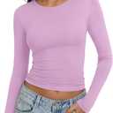 REORIA Women's Long Sleeve Shirts 2026 Fall Trendy Crew Neck Fitted Tops (Purple, M)