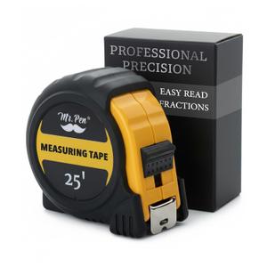 Mr. Pen- Retractable Tape Measure 25 ft, Yellow, Easy Read, Steel Retractable Measuring Tape with Fractions, Ideal for Construction & DIY Projects
