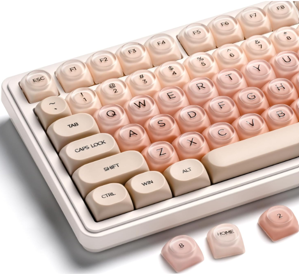 PBT Keycaps, Crystal Jelly HOA Profile Key Caps (Pink Gradient Design, Foundation Liquid Themed, Cute) 132 Keycaps Full Set 60 65 75 100 Percent for MX Switches Mechanical Gaming Keyboards 