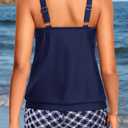 Yonique Tankini Swimsuits with Shorts - Tummy Control Two Piece Blouson Bathing Suits High Neck Swimwear (Blue, L)