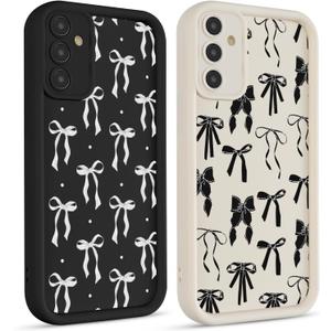 2 Pack Cute Coquette Bow Phone Case for Samsung Galaxy S25 5G 6.2", Aesthetic Black Ribbon Bowknot Pattern Print Design Women Girls Case Soft Slim Shockproof TPU Protective Funda Cover