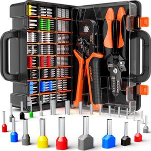 SOMELINE Ferrule Crimping Tool Kit, Hexagonal Ferrule Crimping Pliers (AWG 24-8),with 24 Sizes Insulated Ferrules and Insulated Twin Ferrules, Crimp Pliers and Stripper Kit Crimp Connector