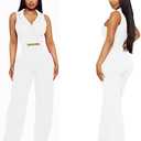 FairyLove Women's Strapless Tube Top Rompers Casual Off Shoulder Printed Sleeveless Belted Wide Leg Jumpsuit with Pockets, XXL