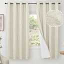 Lajode 100% Blackout Curtains for Bedroom 63 Inch Length 2 Panels, Thermal Insulated Complete Light Blocking Noise Reducing Linen Window Curtains for Nursery, Bronze Grommet, Each 52" Wide, Natural
