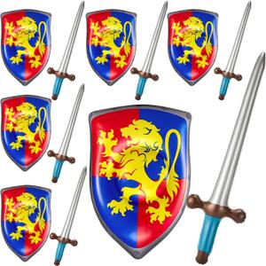 Poen 12 Pcs Inflatable Sword and Shield Knight Party Favors Set Blow up Medieval Sword Shield for Pirate Party Favors Decorations Cosplay Toys Accessories