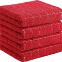 Homaxy 100% Cotton Terry Kitchen Towels(Red, 13 x 28 inches), Checkered Designed, Soft and Super Absorbent Dish Towels, 4 Pack