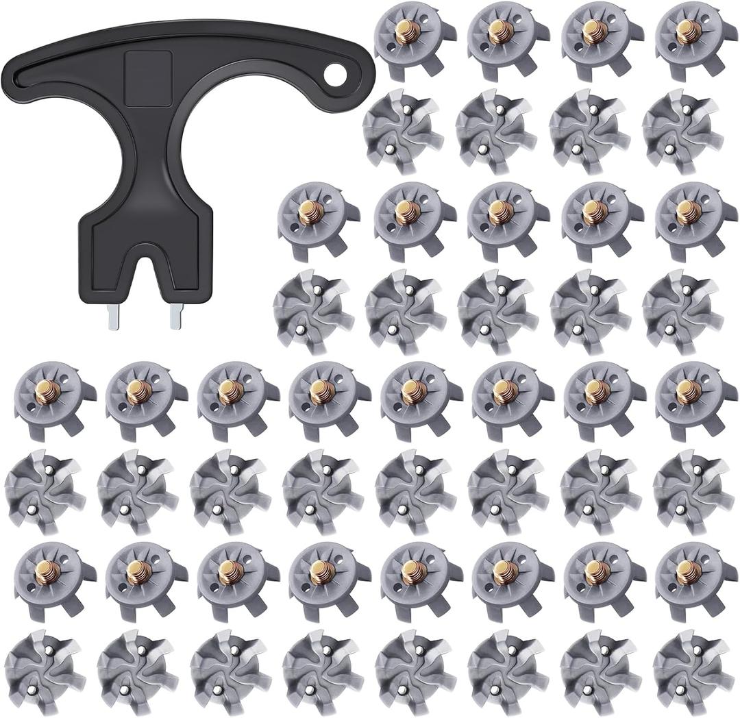 51Pcs Golf Spikes Set 50 Golf Shoe Spikes Replacements with 1 Black Cleats Spanner Metal Thread Screw 6 mm Dia Shoe Cleats Suitable for Use on Lawns or Golf Courses (Grey)