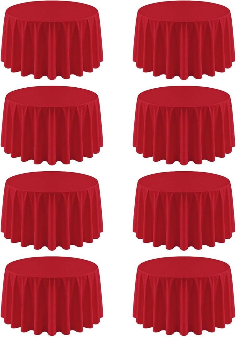8 Pack Red Round Tablecloth 90 Inch Red Table Cloth, Washable Polyester Fabric Stain and Wrinkle Resistant Table Cover for Party Wedding Buffet Dining Banquet Anniversary