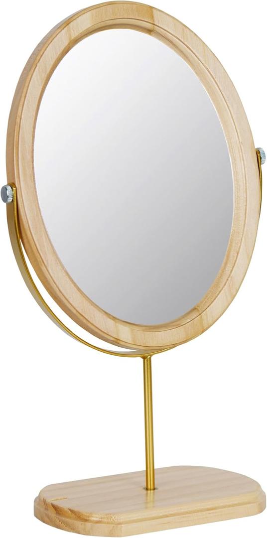 Tstarer Desk Makeup Mirror with Solid Wood,Elliptical Vanity Table Mirror for Living Room Bedroom (7.5 W x 13.5 H) (Natural Wood)