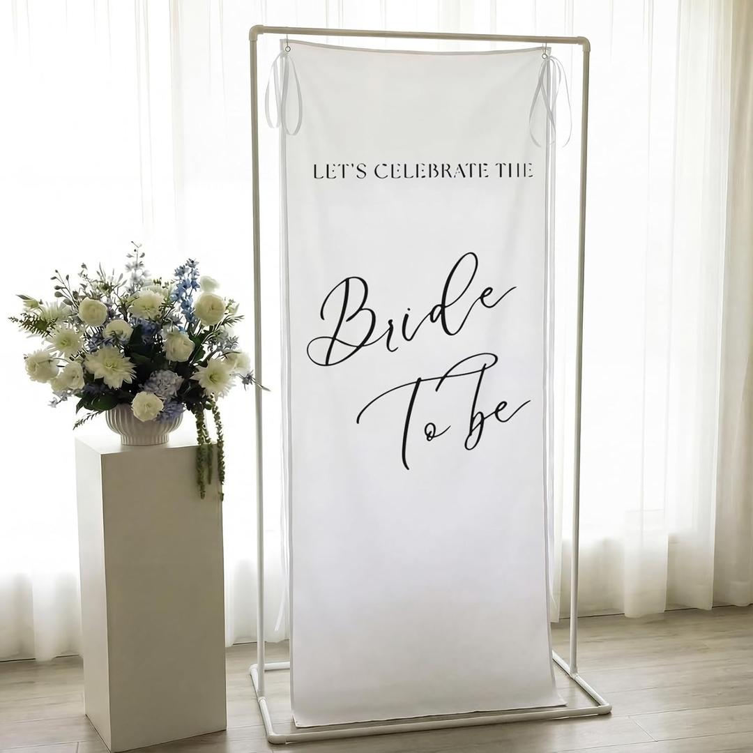 Yousoontic Bride to Be Linen Rustic Bridal Shower Welcome Banner Plain Ceremony Banner with Satin Ribbon and Retaining Clip for Ceremony, Arch, Reception Backdrop (White)