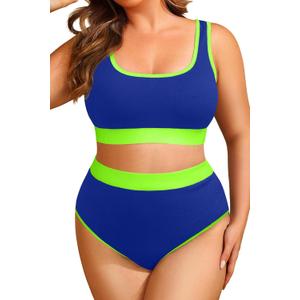 Tempt Me Women Plus Size High Waisted Bikini Set Two Piece Swimsuit Full Coverage Sporty 2 Piece Bathing Suits 20W