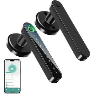 IRONZON Fingerprint Door Handle for Bedrooms - 191Y 4-in-1 Fingerprint Door Lock with Keypad and App Control, Smart Knob for Bedroom with Key, Keyless Entry Door Handle - Black