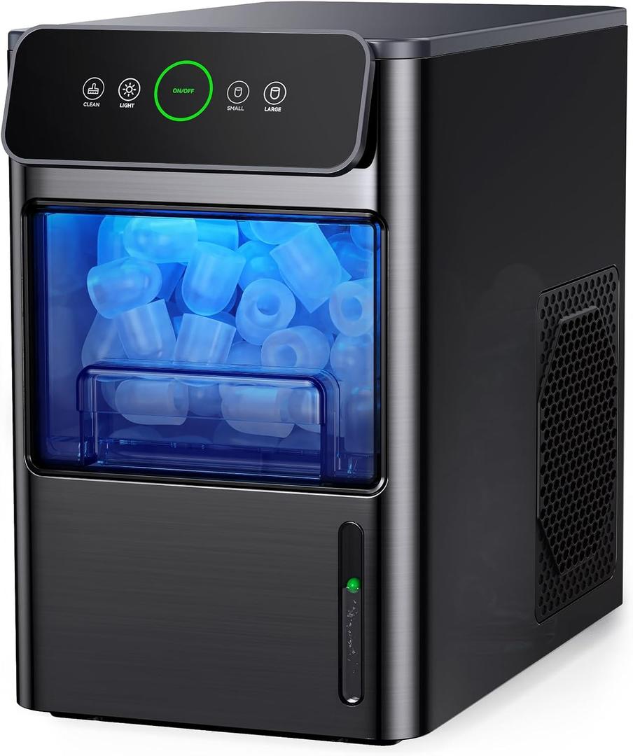 Silonn Portable Countertop Ice Maker - 20lbs of Bullet Ice per Day, Makes Ice in 6 Minutes, Stainless Steel with Visible Water Level Window, Ideal for Kitchen, Office, and Camping (Black)