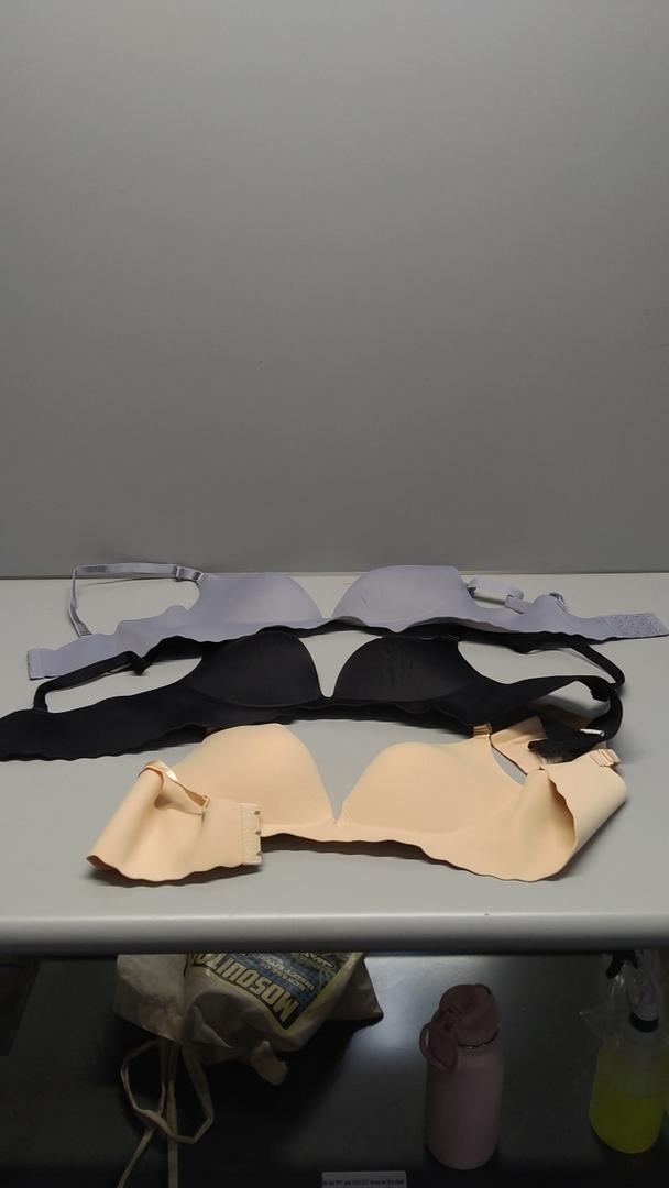 3Pk Size 38C Women's Bras In Black, Nude And Blue With Ruffle Design