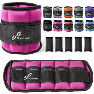Sportneer Adjustable Ankle Weights Set - 1 Pair (2-10 lbs) Removable Sandbags for Women & Men, Comfortable Neoprene Leg Weights for Walking, Running, Pilates, Yoga, Home Workout & Physical Therapy, 1-5 lbs each