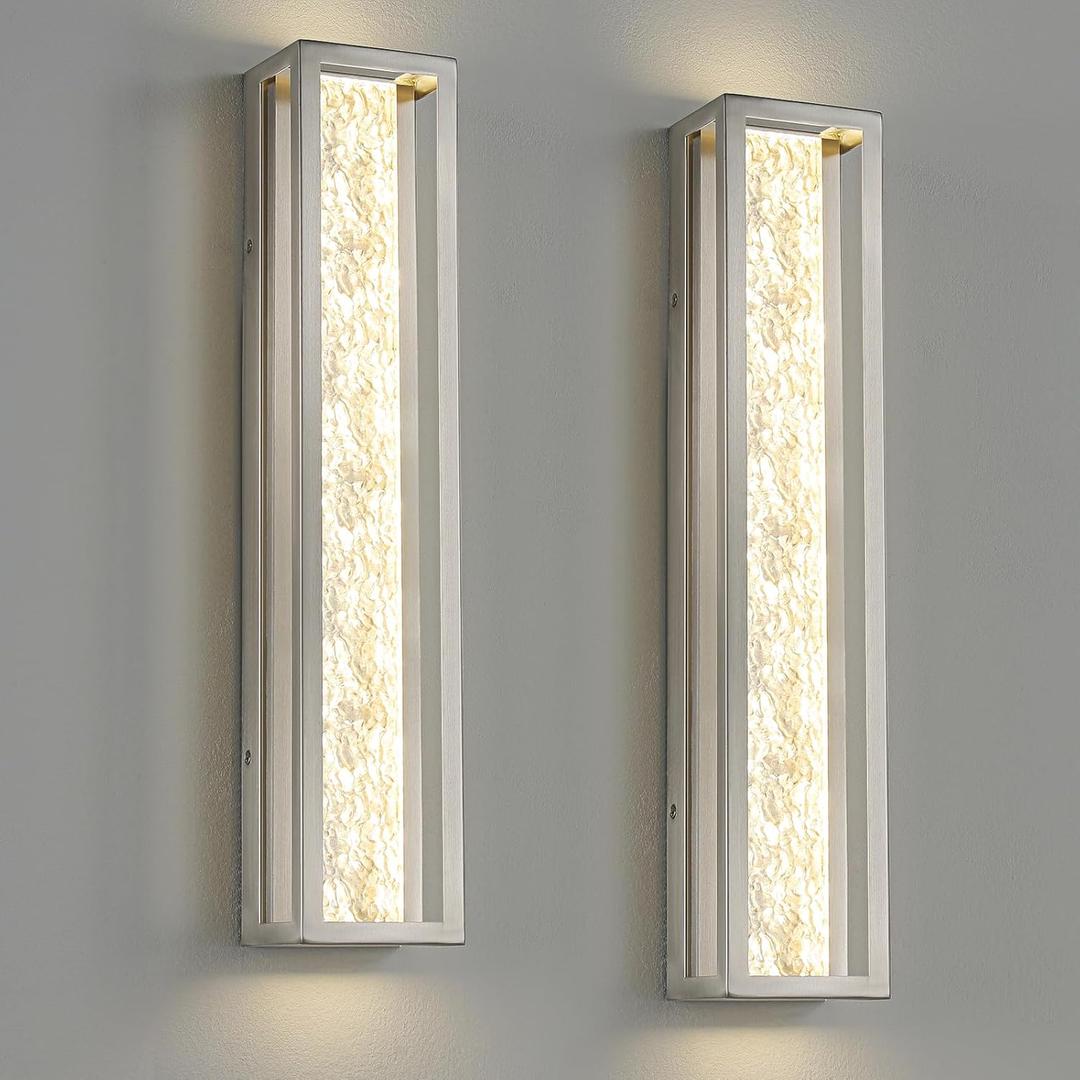 Brushed Nickel Dimmable Wall Sconces Set of Two, Modern Sconces Wall Lighting, 24 Inch Led Hardwired Wall Lights, 4000K Indoor Wall Light Fixtures for Bedroom, Living Room, Stairway, Hallway