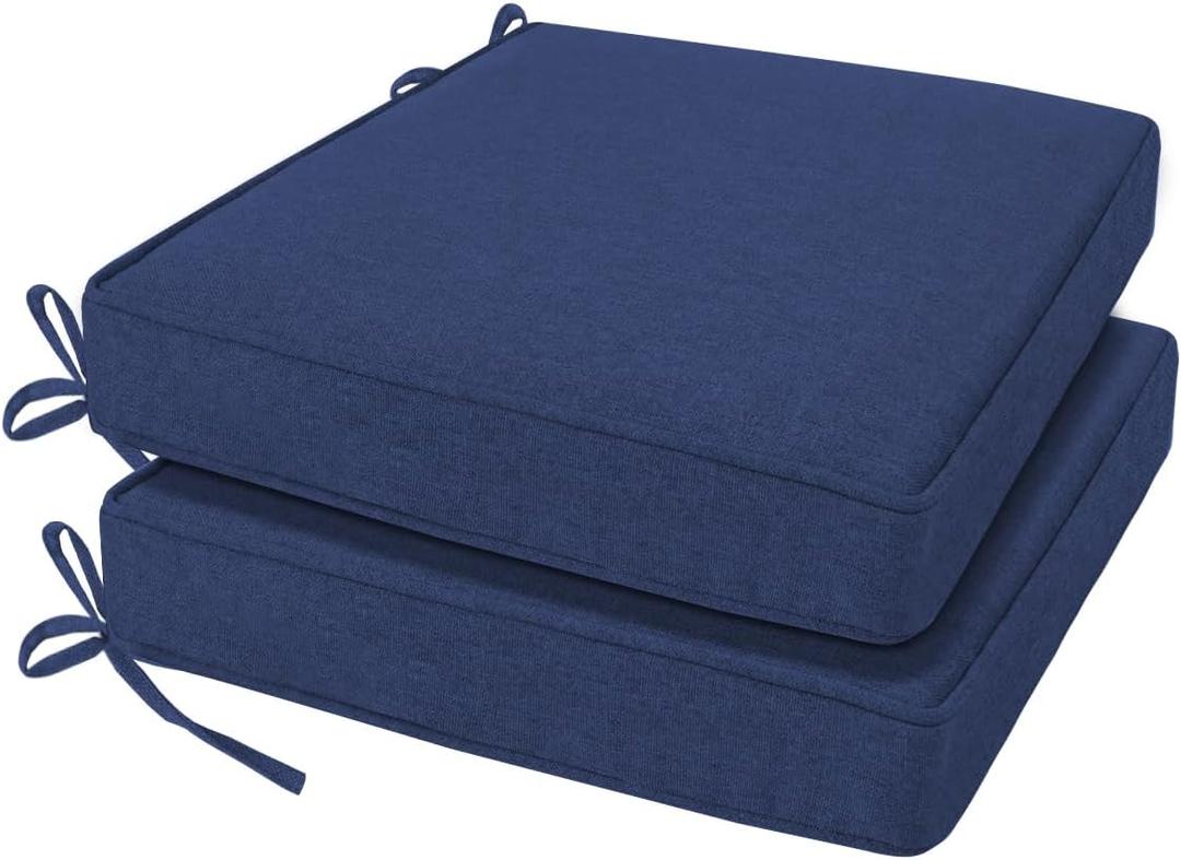 Outdoor Chair Cushion 18 x 18 x 3 Inch, Waterproof & 3-Year Fade Resistant Patio Furniture Cushions, Removable Cover and Adjustable Ties for Garden Sofa Couch (Blue)