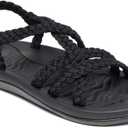MEGNYA Women's Comfortable Walking Sandals with Arch Support, Athletic Hiking Sandals with Handmade Straps, Outdoor Soft Water Sandals for Beach Poolside Travel Camping (10, Black)