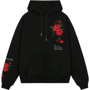 SOLY HUX Men's Floral Print Casual Graphic Hoodies Drawstring Long Sleeve Pullover Sweatshirt (Black, XL)