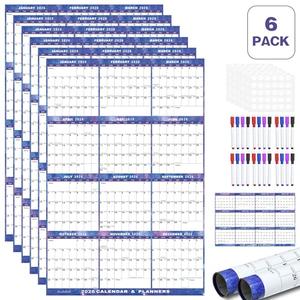 6pcs 24" x 36" 2026 Wall Calendar Dry Erase - Large Starry Sky Calendar Wet & Dry Erasable Laminated 12 Month Annual Yearly Planner, Reversible, Horizontal/Vertical (2026 Wall Calendar)