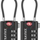 TRAVOCE TSA Approved Luggage Locks - Heavy Duty 3 Digit Combination Cable Lock, Search Alert for Suitcases, Backpacks, Golf Bags, Tents, Violin and Camera Cases, 2 Pack, Black (1.4*0.72*3.54 in)