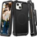 TUTUKII Compatible with iPhone 14 Plus&15 Plus Case with Belt Clip Holster, Military Grade Shockproof, Compatible with MagSafe, 3-Layer, Heavy Duty Magnetic Phone Case Cover, 6.7", Black
