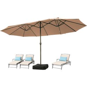 Ayge 15FT Patio Umbrella with Base,Large Outdoor Double-Sided Rectangle Umbrella with Crank Handle, Market Umbrella for Poolside Garden Deck Backyard Beach Pools,Beige