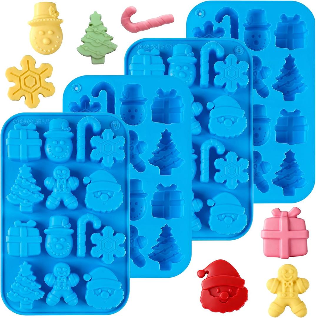 Sidosir 4 Pack Christmas Chocolate Silicone Molds, Christmas Tree Snowflake Cane Gingerbread Man Snowman Santa Claus Shape Mold Candy for Make Various Christmas-themed Foods