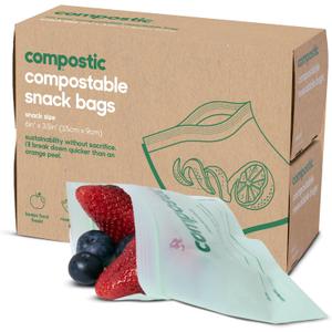 Compostic Home Compostable Resealable Snack Size Bags, Microwave & Freezer Safe, Organic Food Storage Container, 90 Count + 10 Bonus Bags