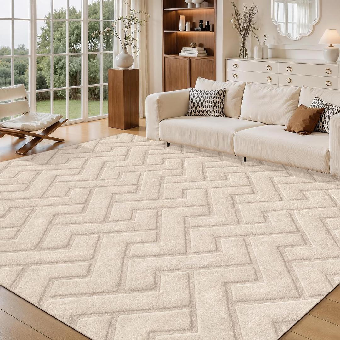 Ciicool 6x9 Large Area Rug for Living Room,Beige Washable High-Low Pile