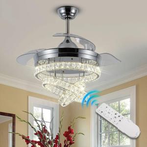 42" Dimmable Fandeliers Modern Crystal Ceiling Fan with Lights LED Invisible Fandelier Crystal Chandelier Fan 3 LED Color Change with Memory Function
