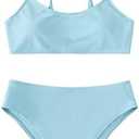 SHENHE Girl's 2 Piece High Waisted Spaghetti Strap Cute Swimsuit Bathing Suit Solid Bikini Sets 10-11