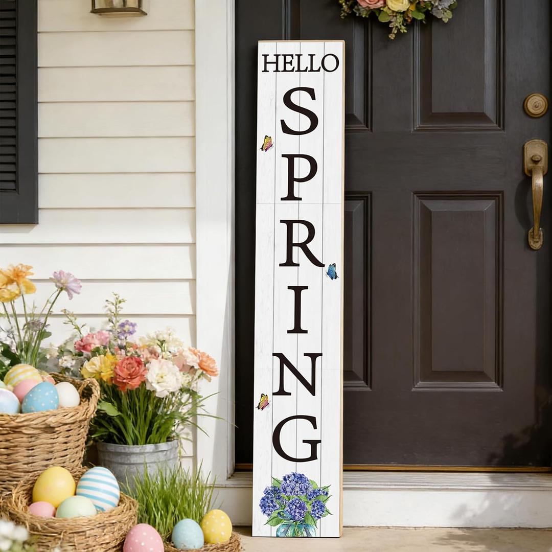 Spring Porch Decor Outdoor Decorations Welcome Wooden Door Decorations Indoor Outside Spring Porch Sign Rustic Hydrangea Welcome Sign for Front Door 46.8 Inch