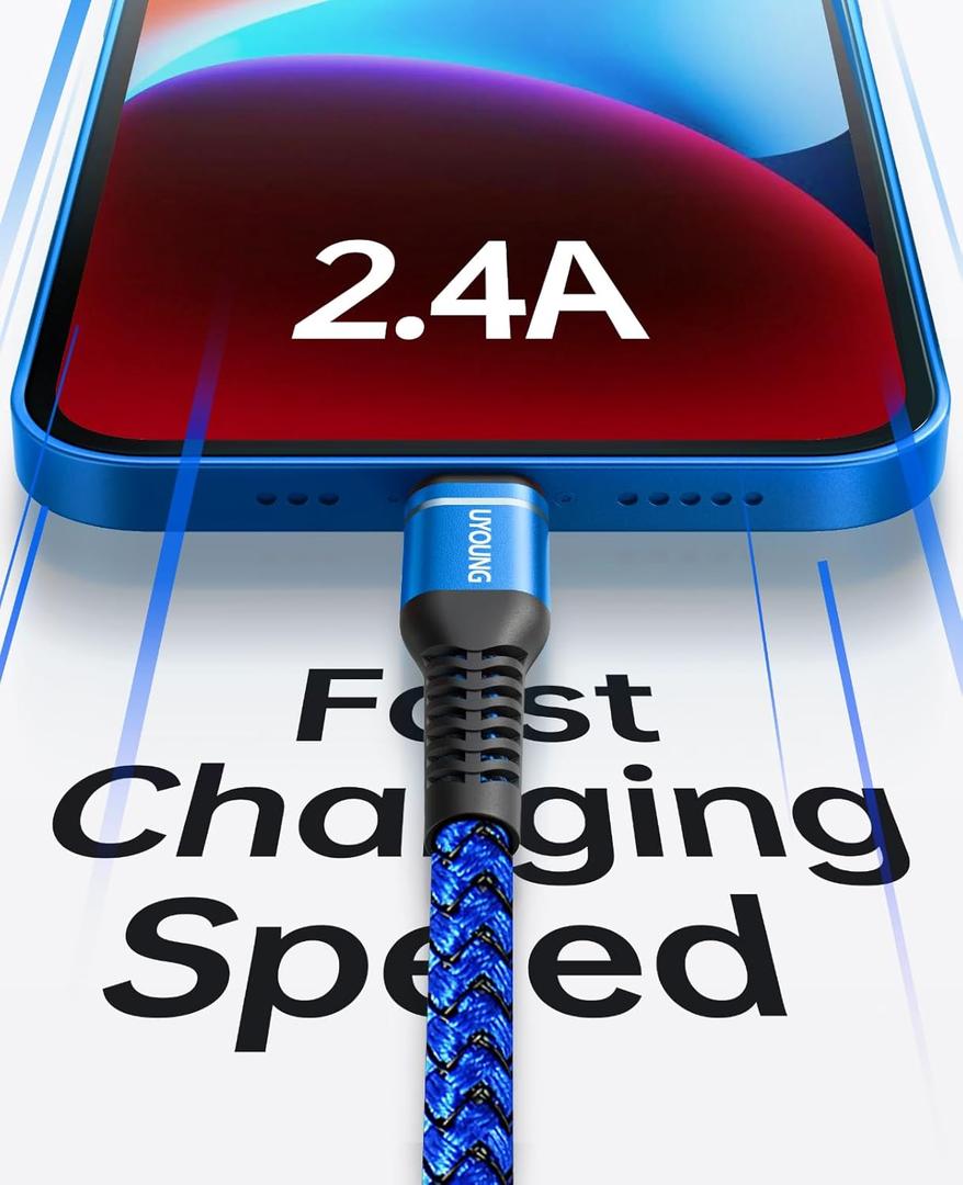Long iPhone Charger 6FT [Apple MFi Certified] Lightning Cable Extra Long iPhone Charger Cable Nylon Braided 2.4A Fast Charger iPhone Cord for iPhone/Pad/Pod