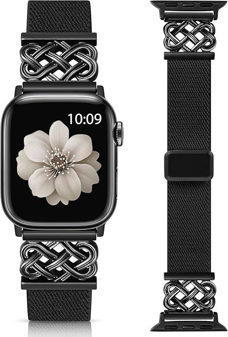 Minyee Magnetic Stretchy Band Compatible with Apple Watch Bands 38/40/41/42mm Women Men, Celtic Knot Soft Elastic Nylon Fabric Strap for iWatch Series (Series 11/10)