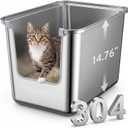 14.7 Inches High Sides Cats Litter Box, 304 Food Grade Stainless Steel