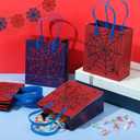 Sadnyy 24 Pcs Gift Bags with Handles Red and Blue Spider Web Cartoon Birthday Party Favor Double Sided Goodie Candy Bags for Birthday Spider Theme Party Supplies