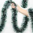50 Feet Green White Christmas Tinsel Garland Metallic Twist Shiny Garland for Christmas Tree Decorations, Xmas Hanging Decor Xmas Tree Decor for Home Office Mantle Indoor Outdoor Holiday Party