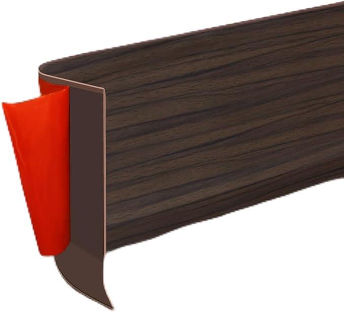 Vinyl Wall Base Baseboard Molding Trim 4" Flexible Self Adhesive Rubber Wall Base Moulding Trim Peel and Stick Design, 4 Inch x 20 Feet, Brown Wood Grain