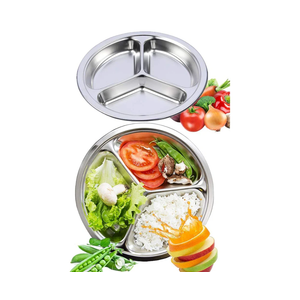 304 Stainless Steel Sectioned Dinner Plates Set of 2 Divided Plates 11 inches with 3 Compartments Mess Trays Food Plate for Adults, Campers, and for Portion Control Metal plate