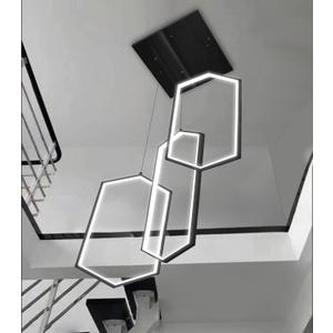 3-Rings Dimmable Pendant Lighting Adjust LED Chandelier Ceiling Light Fixtures for Kitchen Island Dining Room Living Room Bedroom Black, 20in x 9.8in x 59in