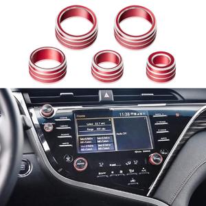 TOMALL 5pcs Aluminum Centre Console Cover Compatible with Toyota Camry 2018 2019 2020 AC Air Conditioning Knob Button Cover Sound Volume Audio Cap Function Rear Mirror Knob Switch Cover Trim (Red)